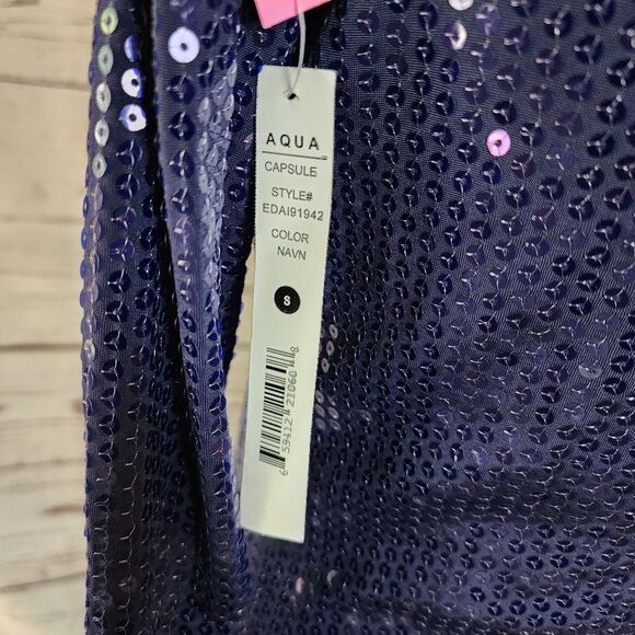 Aqua Navy Blue Long Sleeve Sequined Dress Small NWT - Picture 4 of 4